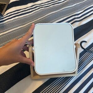 White Rectangular Mirror with Wooden Stand